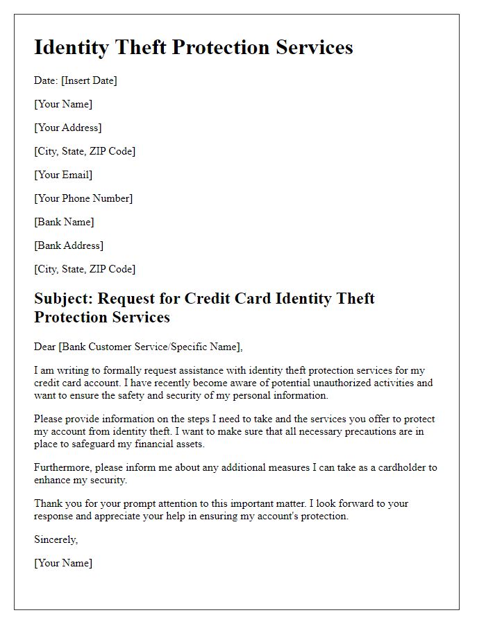 Letter template of credit card identity theft protection services