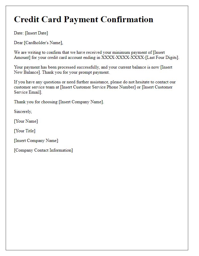 Letter template of confirmation for received credit card minimum payment.