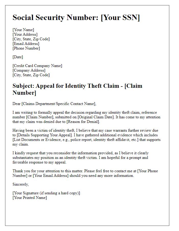 Letter template of appeal for credit card identity theft claim