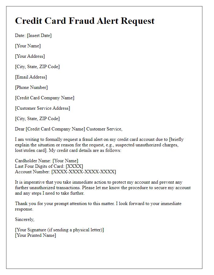 Letter template of credit card fraud alert request