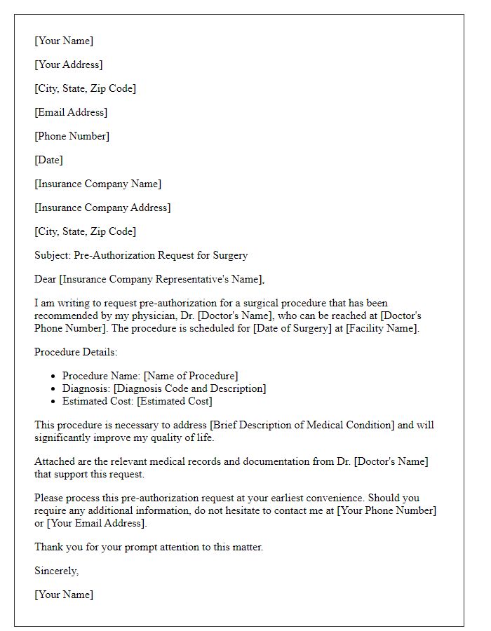 Letter template of insurance pre-authorization request for surgery