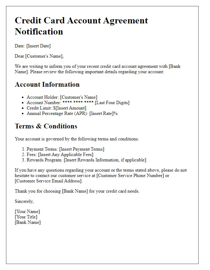 Letter template of credit card account agreement notification