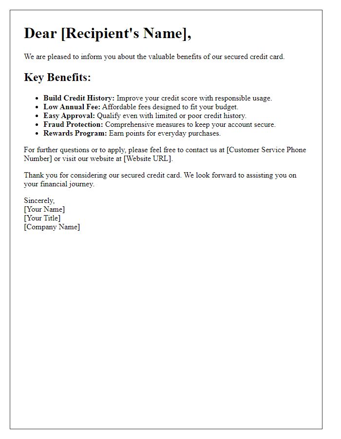 Letter template of secured credit card benefits explanation.