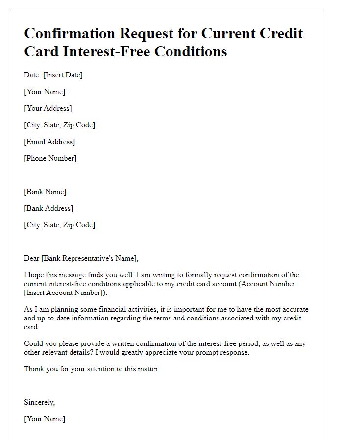 Letter template of confirmation request for current credit card interest-free conditions