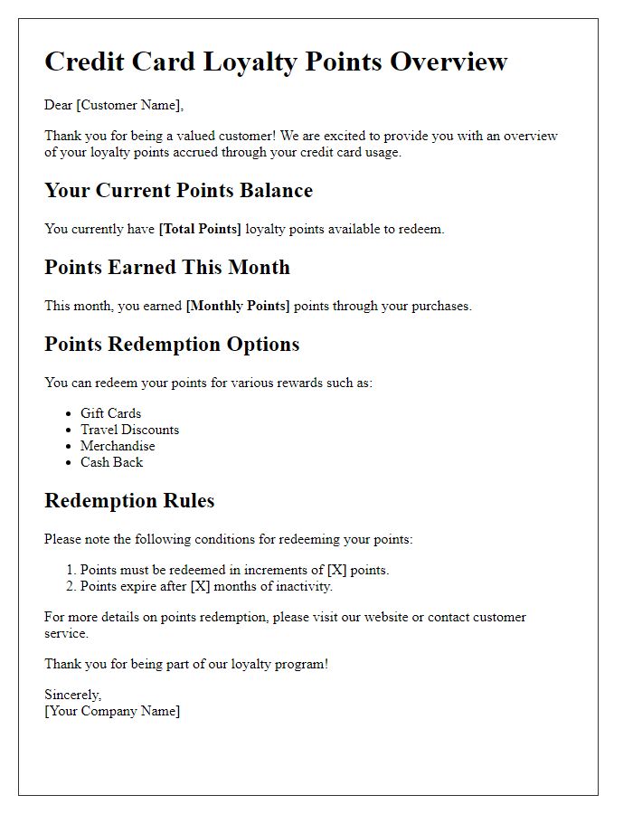 Letter template of credit card loyalty points overview