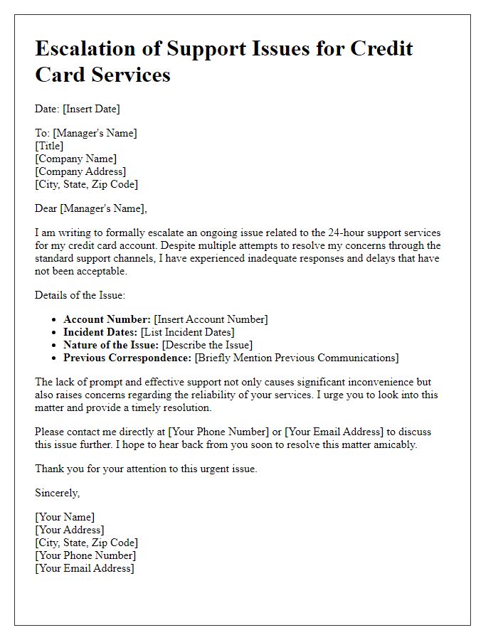 Letter template of escalation regarding credit card 24-hour support issues