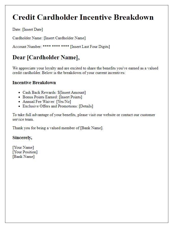 Letter template of credit cardholder incentive breakdown