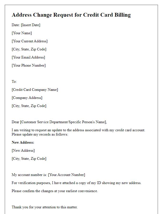 Letter template of address change request for credit card billing