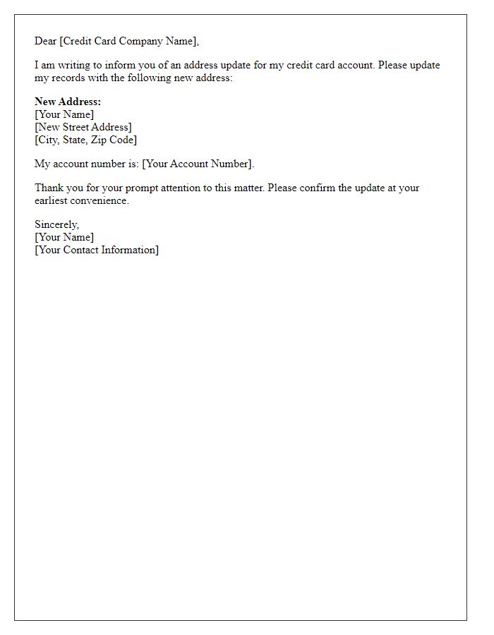 Letter template of address update for credit card notifications