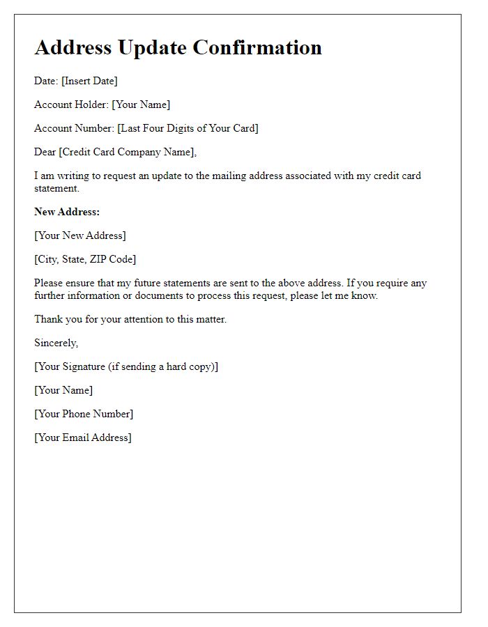 Letter template of update for credit card statement address