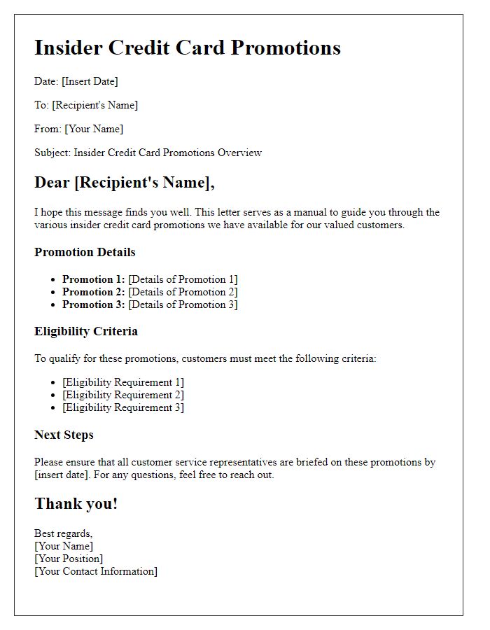 Letter template of insider credit card promotions manual