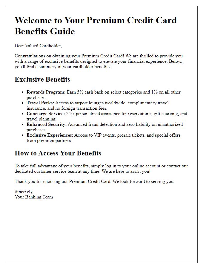 Letter template of premium credit card benefits guide