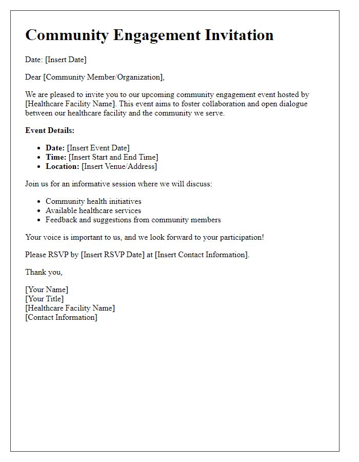 Letter template of healthcare facility community engagement invitation