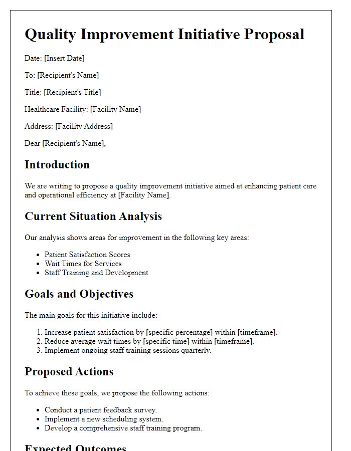 Letter template of healthcare facility quality improvement outline