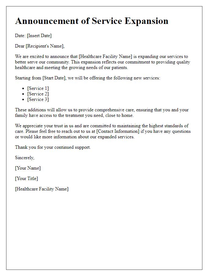 Letter template of healthcare facility service expansion announcement