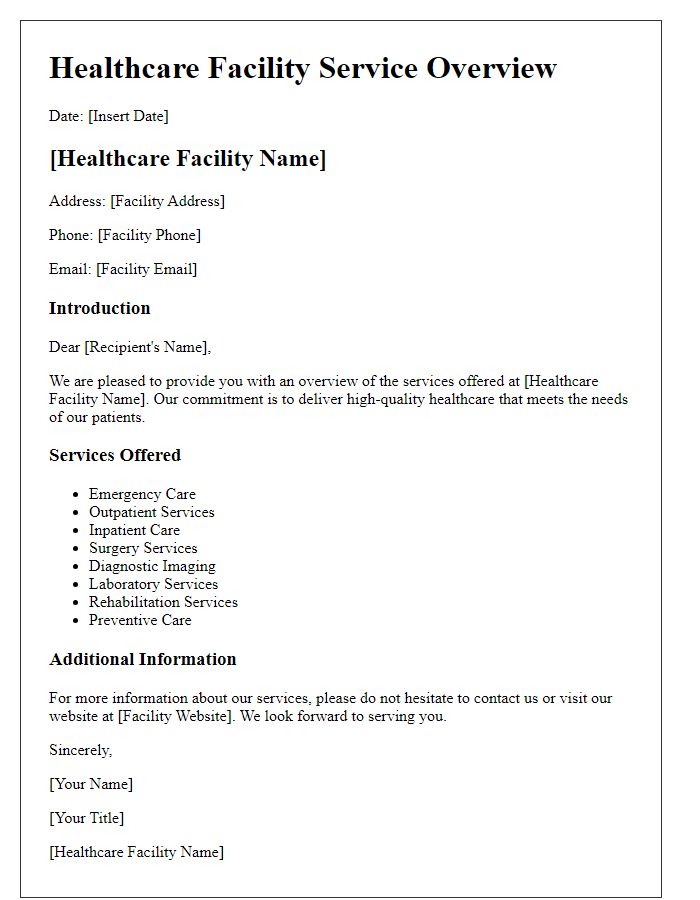 Letter template of healthcare facility service overview