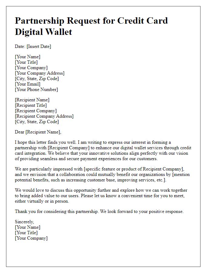 Letter template of credit card digital wallet request for partnership