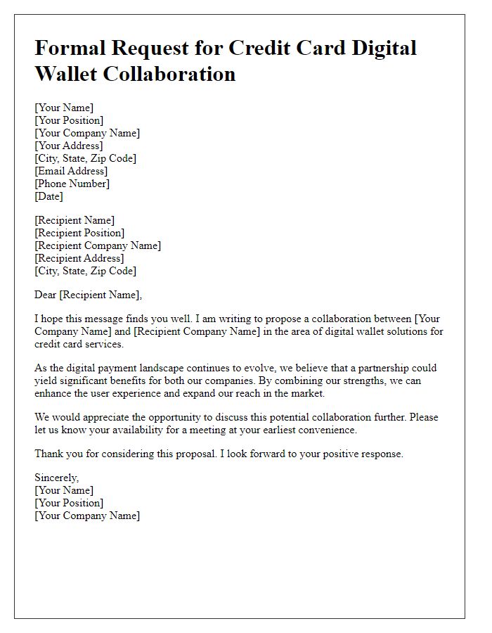 Letter template of formal request for credit card digital wallet collaboration