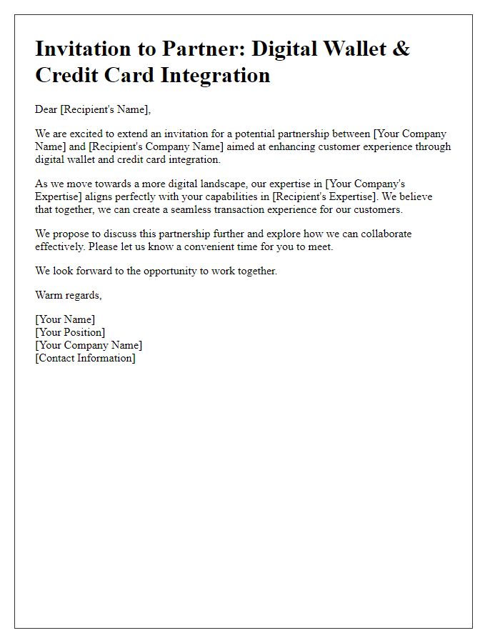 Letter template of partnership invitation for digital wallet credit card integration