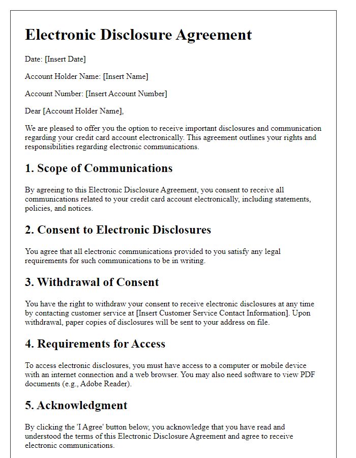 Letter template of Electronic Disclosure Agreement for Credit Card Users