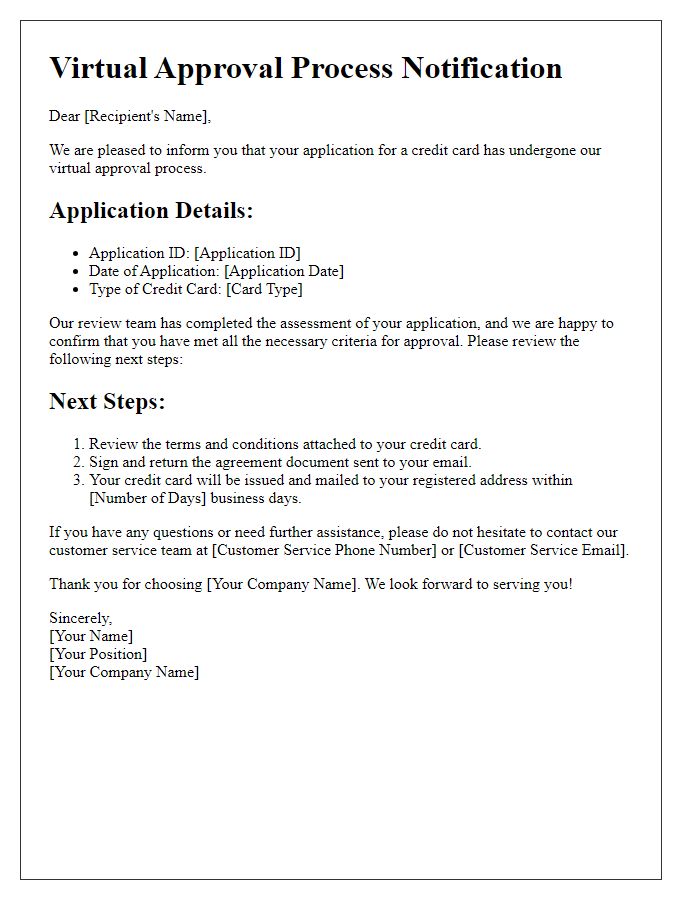 Letter template of Virtual Approval Process for Credit Card Services