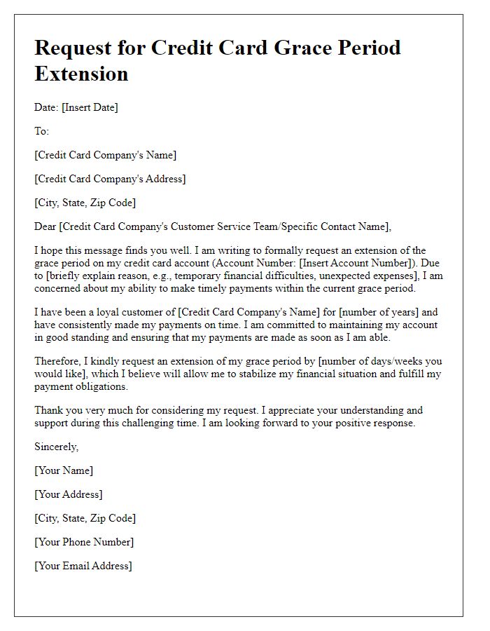 Letter template of documentation for credit card grace period extension request