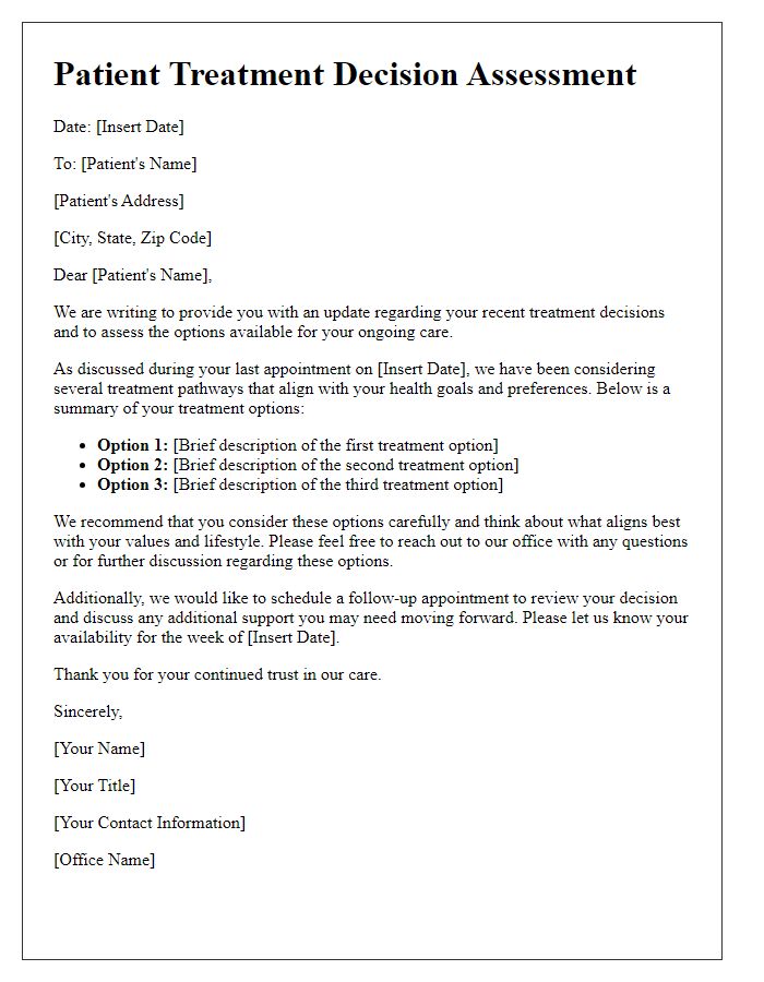 Letter template of Assessing Patient Treatment Decisions