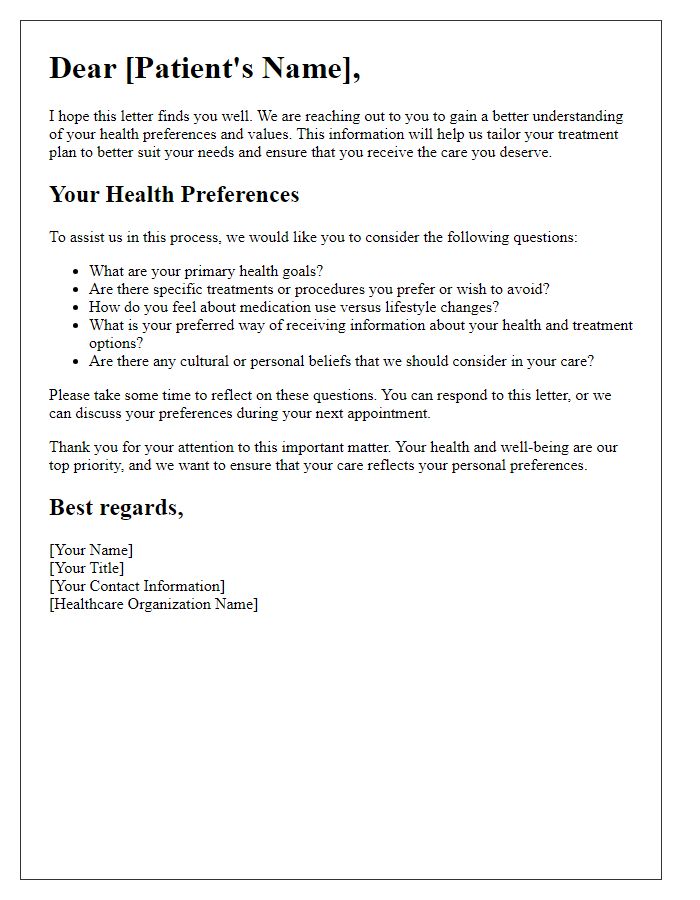 Letter template of Eliciting Patient Health Preferences