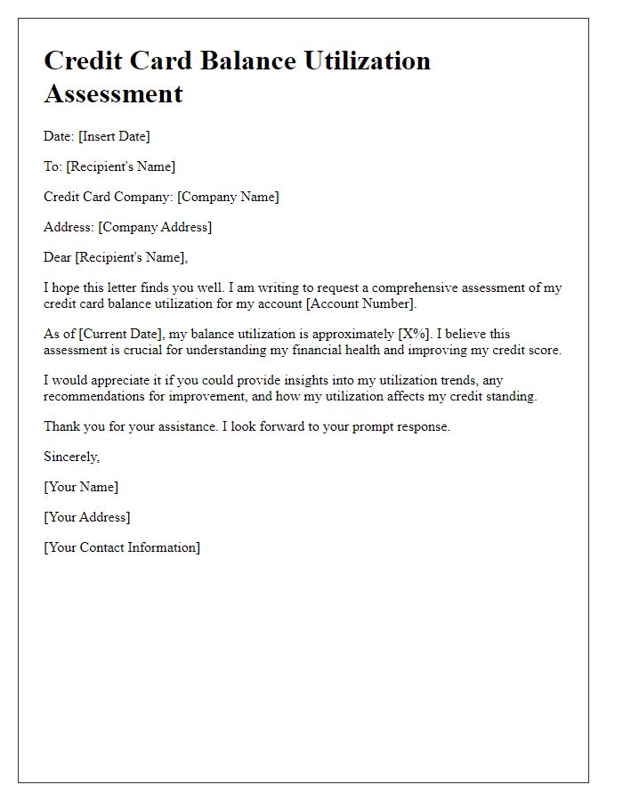 Letter template of credit card balance utilization assessment.