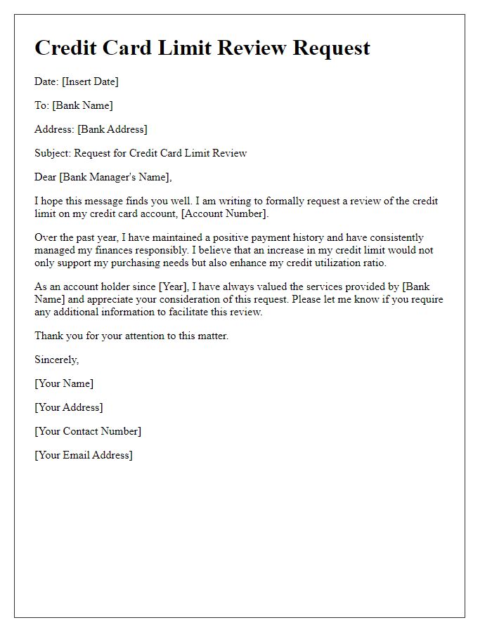 Letter template of credit card limit review document.