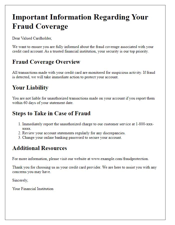 Letter template of fraud coverage explanation for credit card users