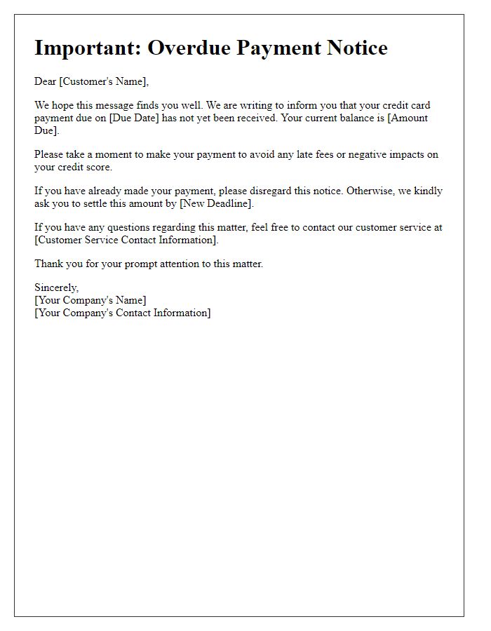 Letter template of overdue credit card payment notification