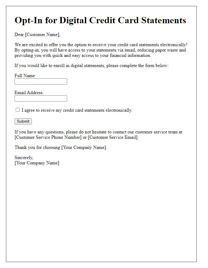 Letter template of opt-in for digital credit card statements