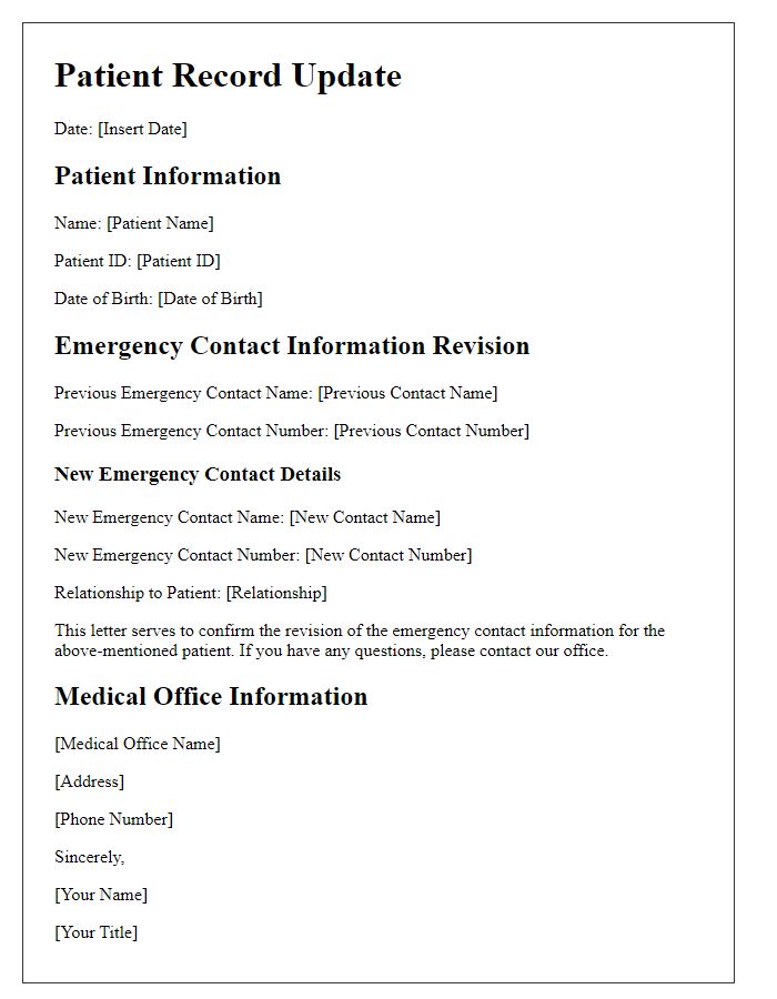 Letter template of patient record emergency contact revision