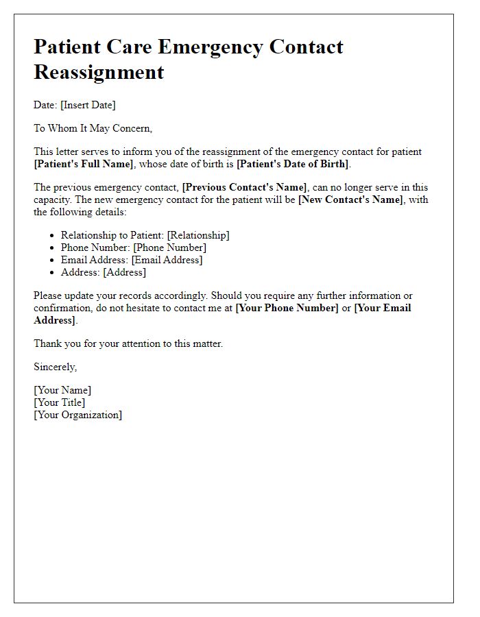 Letter template of reassignment of emergency contact for patient care