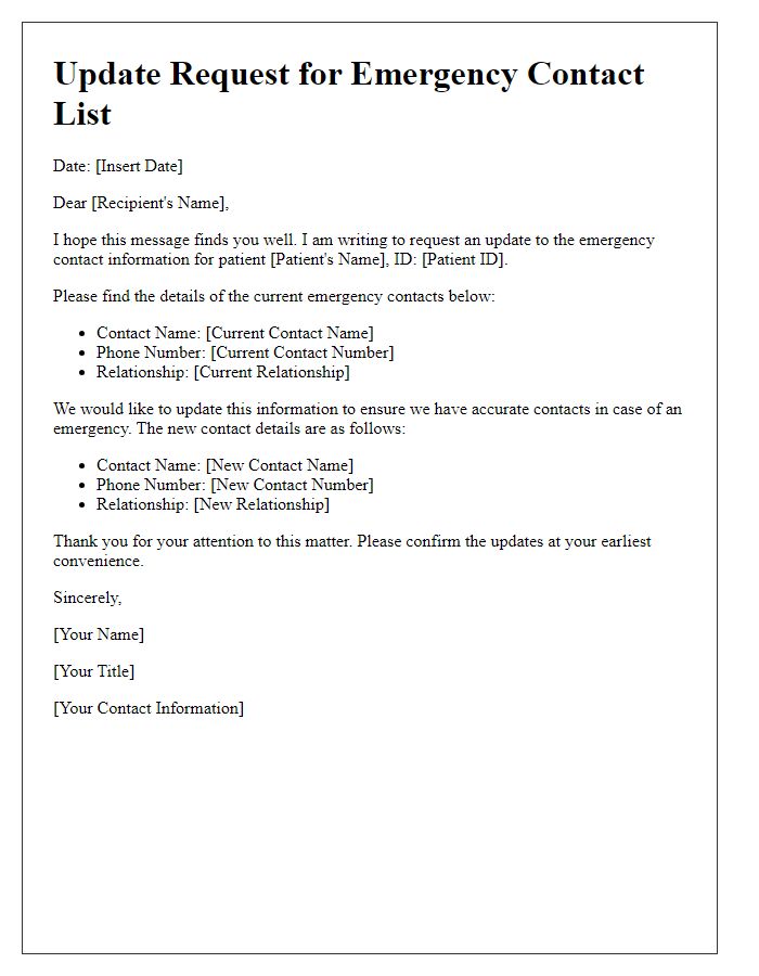 Letter template of update request for patient emergency contact list