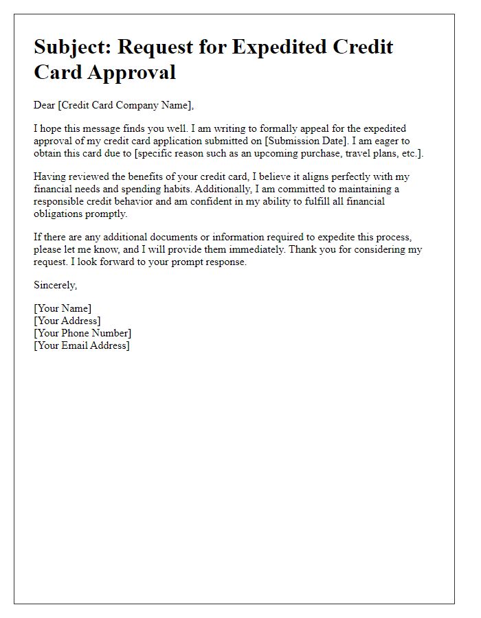 Letter template of appeal for quick credit card granting.