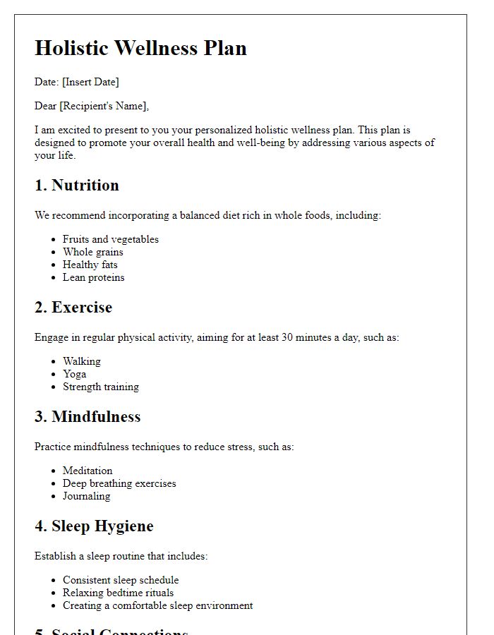 Letter template of holistic wellness plan