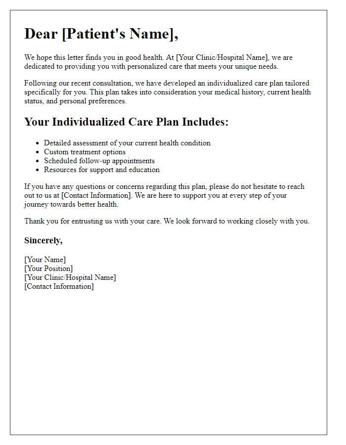 Letter template of individualized patient care approach