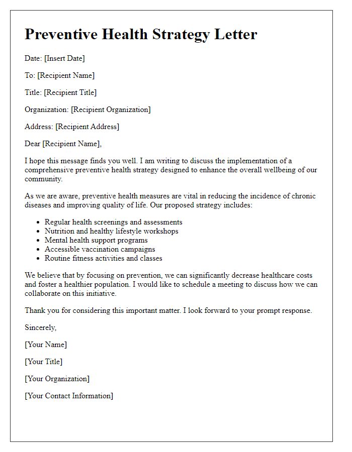 Letter template of preventive health strategy