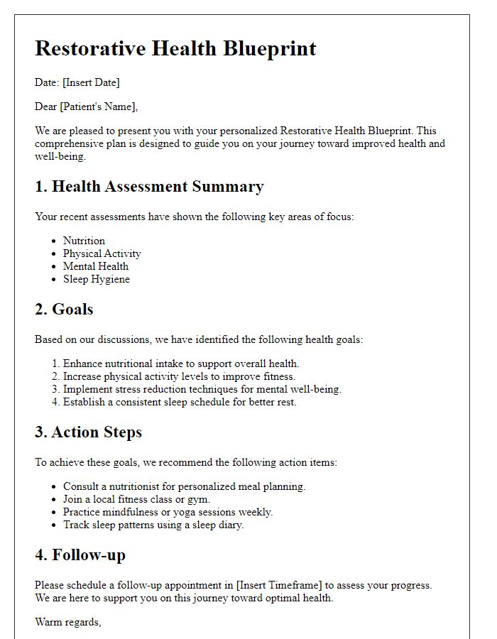 Letter template of restorative health blueprint