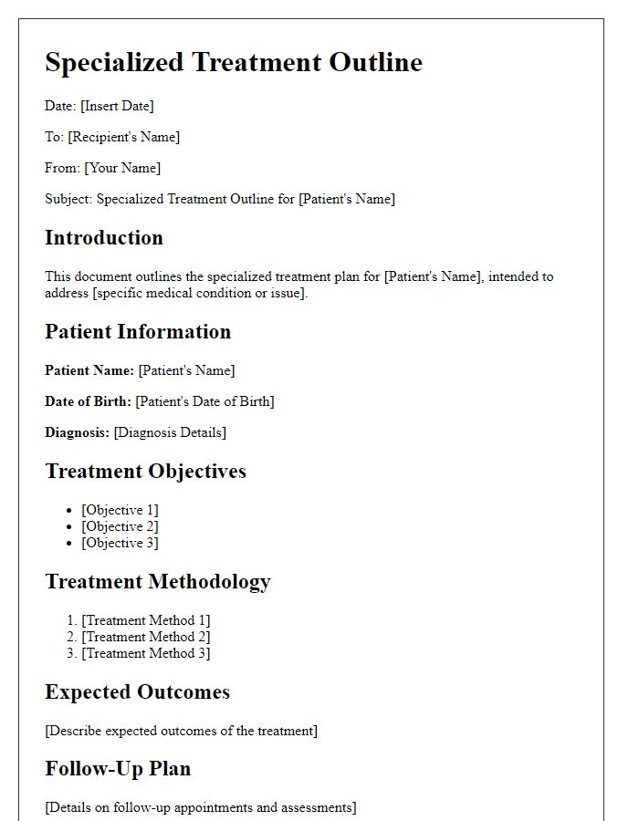 Letter template of specialized treatment outline