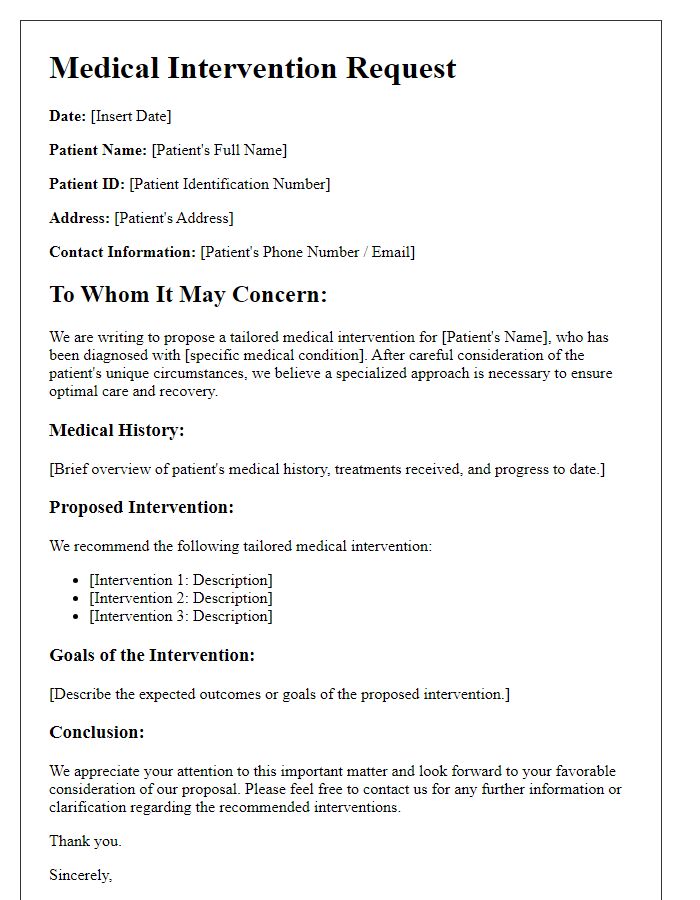 Letter template of tailored medical intervention