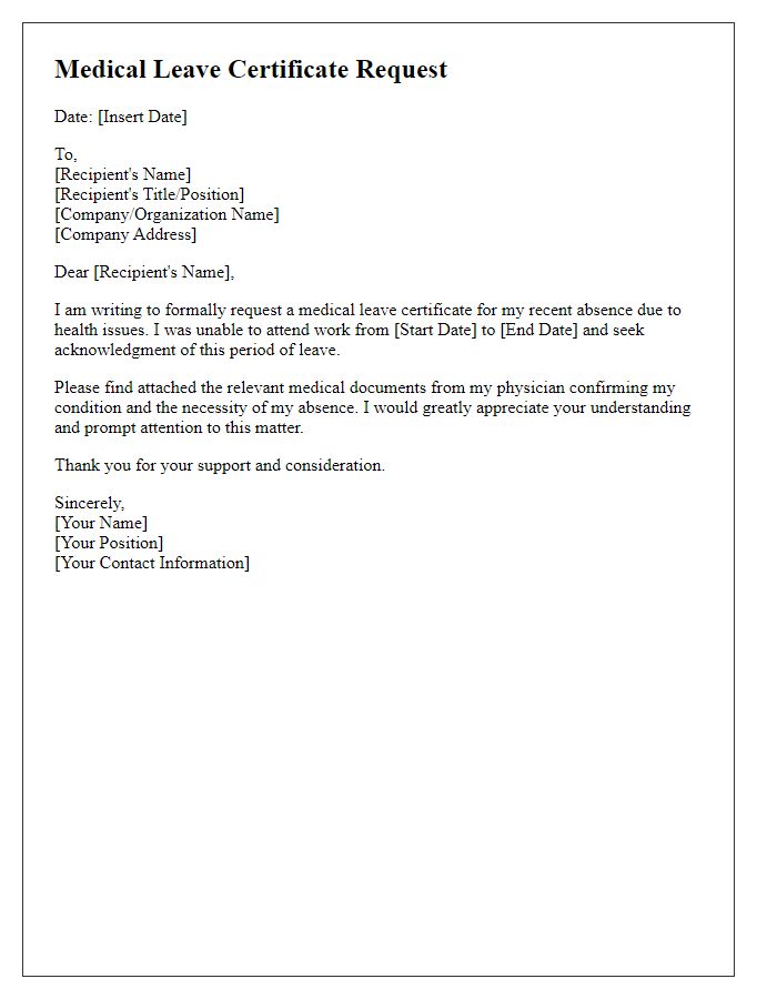 Letter template of urgent medical leave certificate request