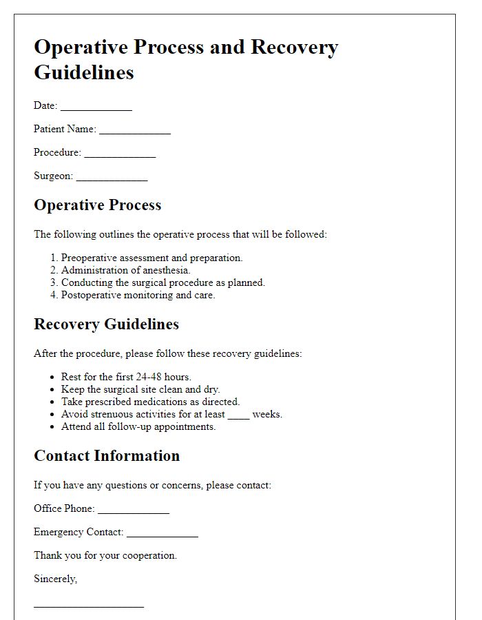 Letter template of operative process and recovery guidelines.