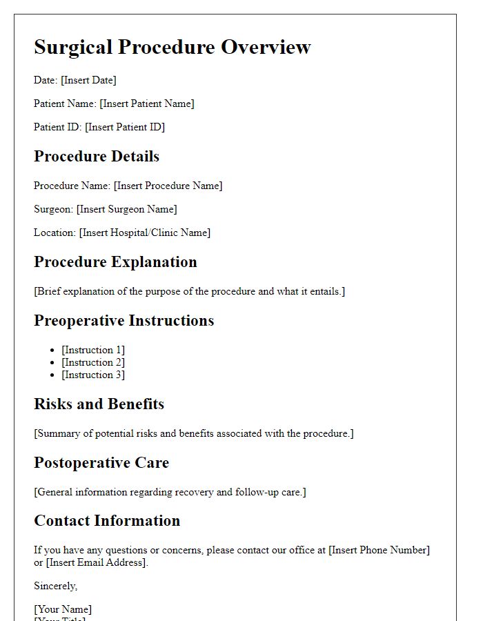 Letter template of surgical procedure overview.