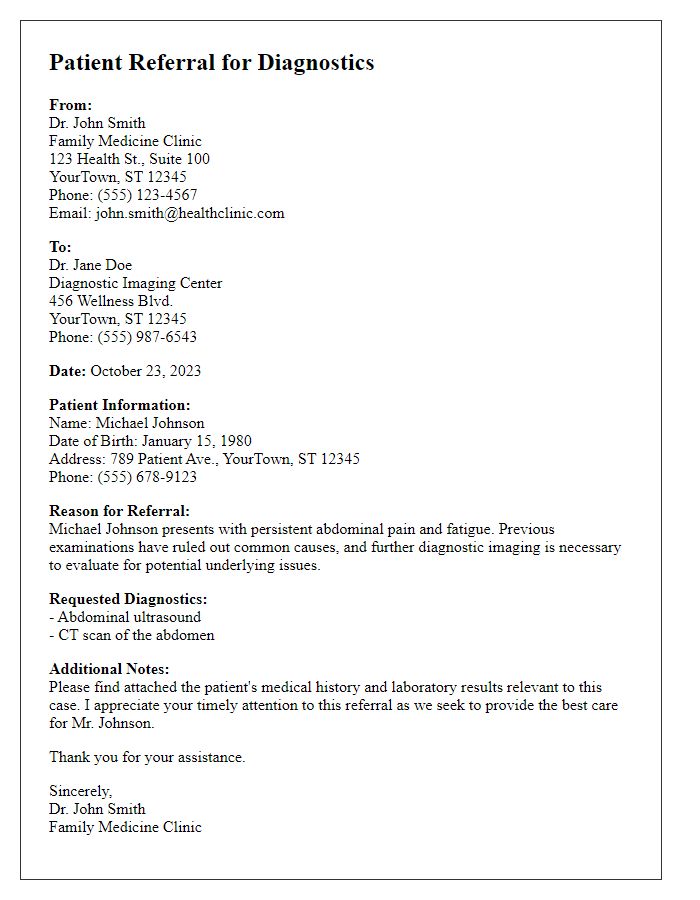 Letter template of patient referral for diagnostics