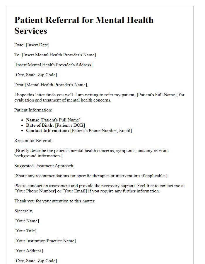 Letter template of patient referral for mental health services