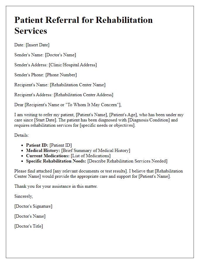 Letter template of patient referral for rehabilitation services