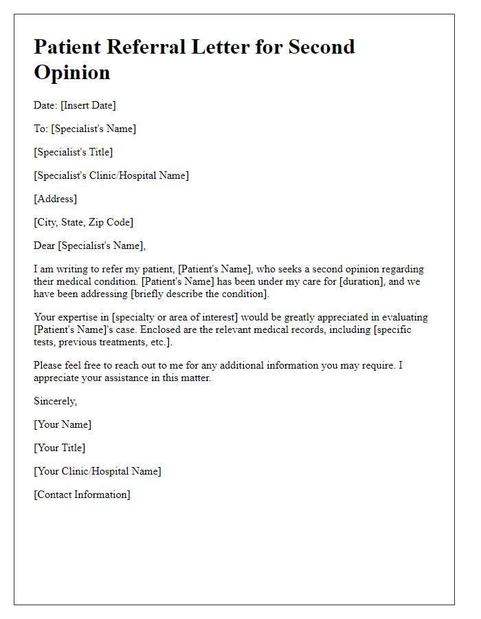 Letter template of patient referral for second opinion